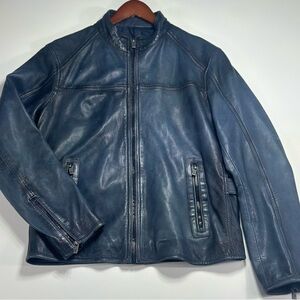 Massimo Dutti Genuine Leather Jacket Navy Blue Men’s L Euro Fit